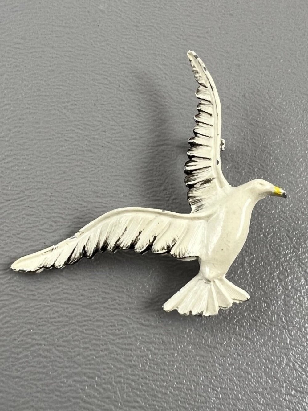 Vintage Seagull Brooch Pin White Enamel Flying Bird Coastal Nautical Jewelry 2"
